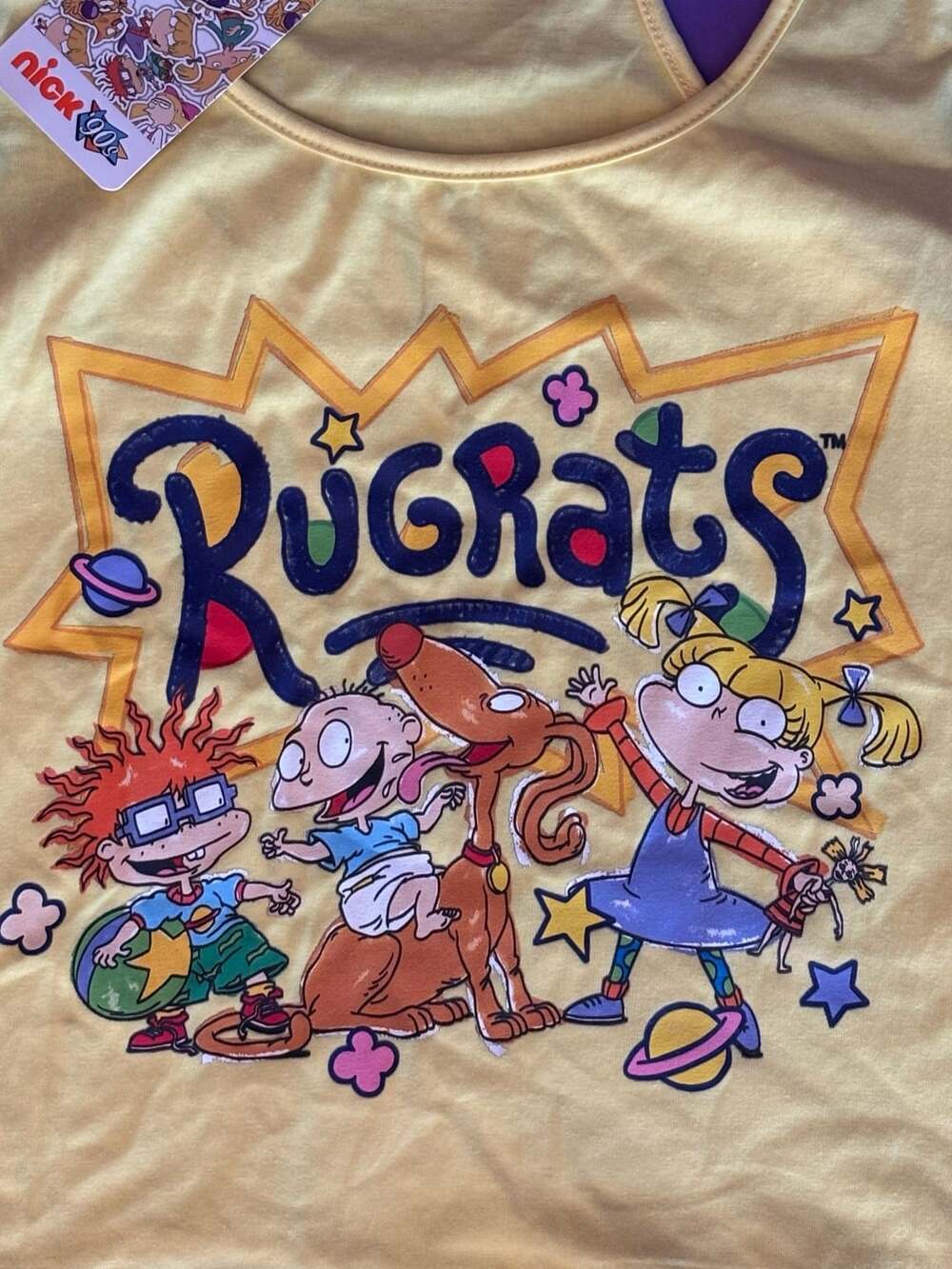 Nick 90s Rugrats Tank Top Size L Yellow Graphic Racerback